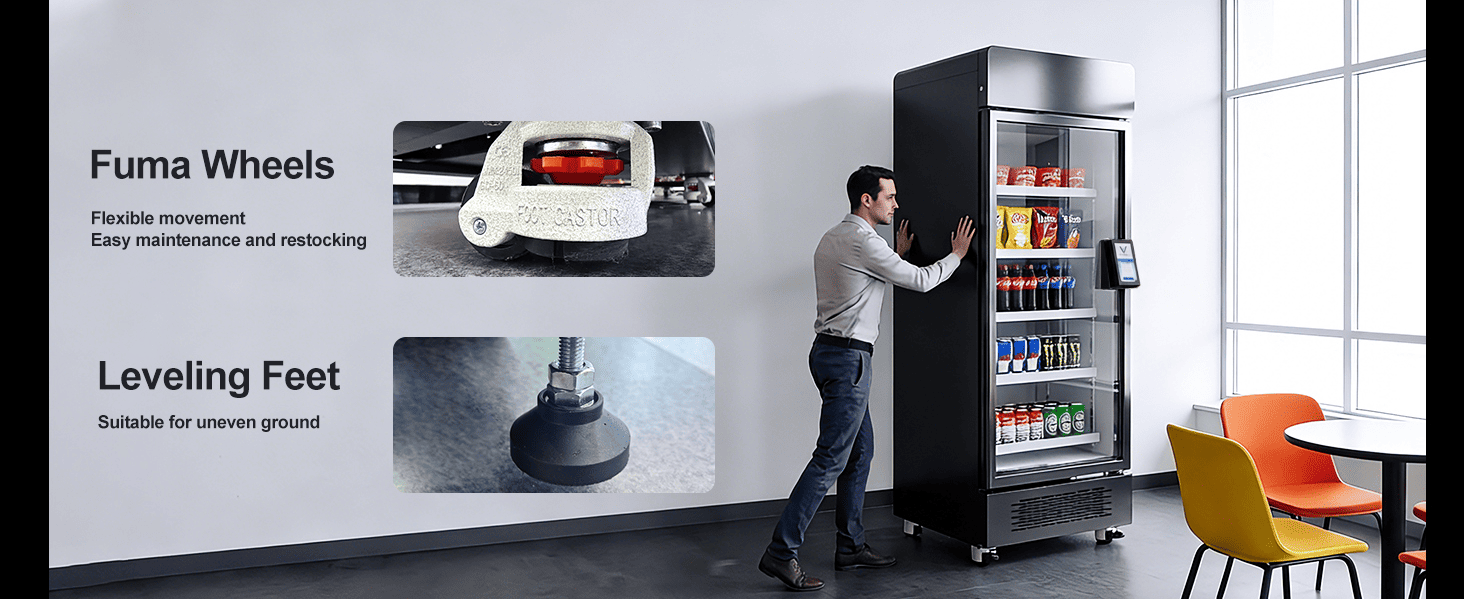 Industrial-grade mobility featuring heavy-duty Fuma wheels for stable deployment in commercial spaces